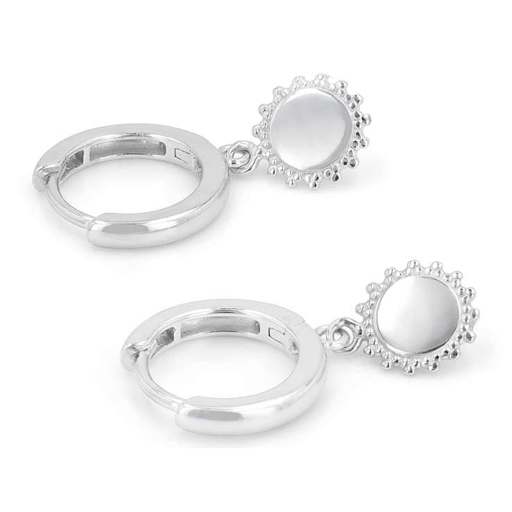 Sun Disc Drop Huggie Earrings In Sterling Silver