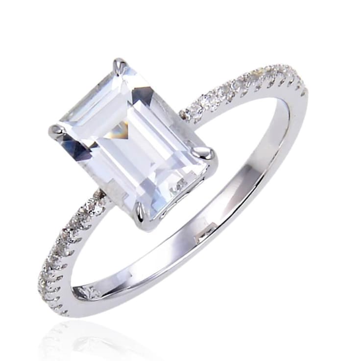 Rectangular Octagonal and Round White Topaz Sterling Silver Ring, 2.92ctw