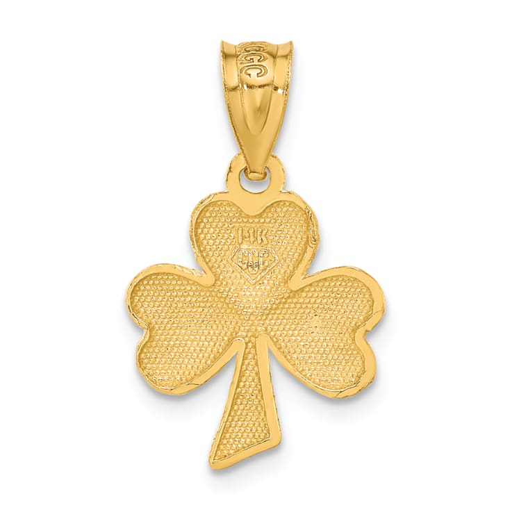 14k Yellow Gold Diamond-Cut and Brushed Shamrock Pendant