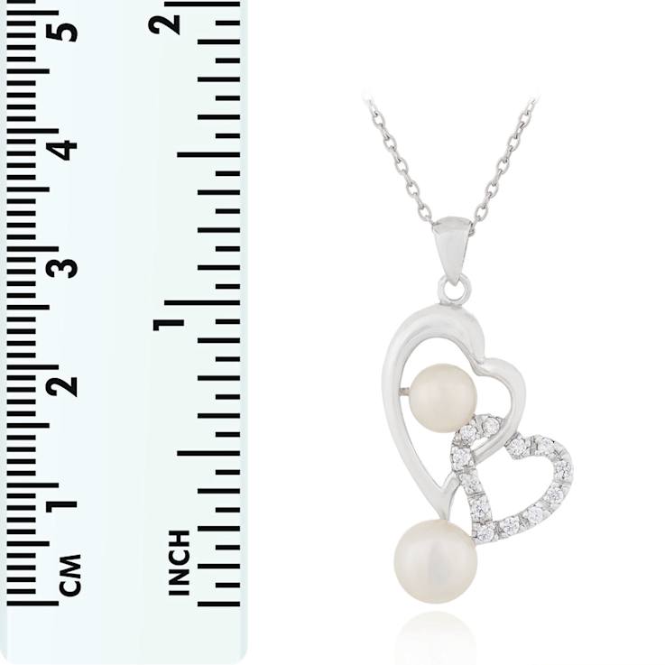 6.-7.5mm Button White Cultured Freshwater Pearl and CZ Rhodium Over
Sterling Silver Pendant