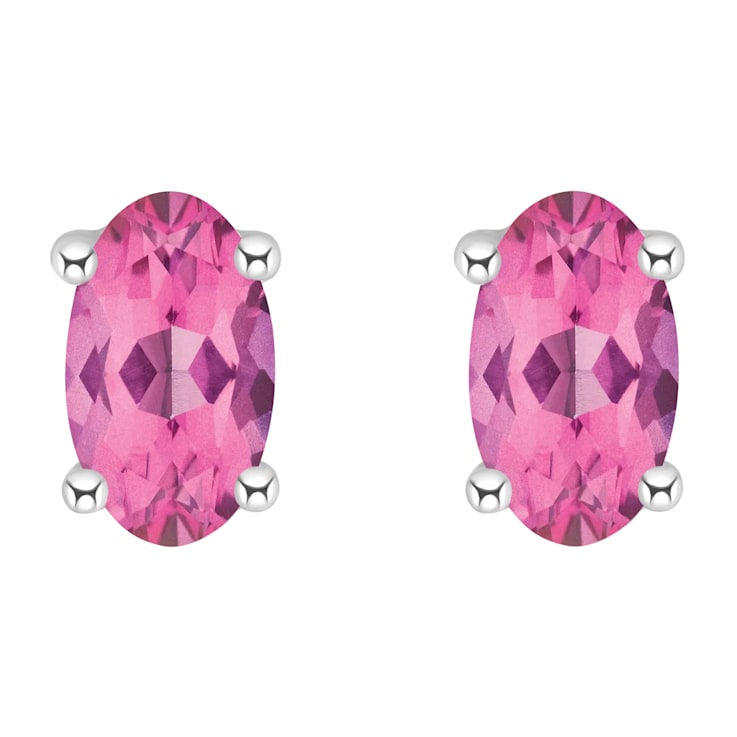 5x3mm Oval Pink Topaz 14k White Gold Stud Earrings