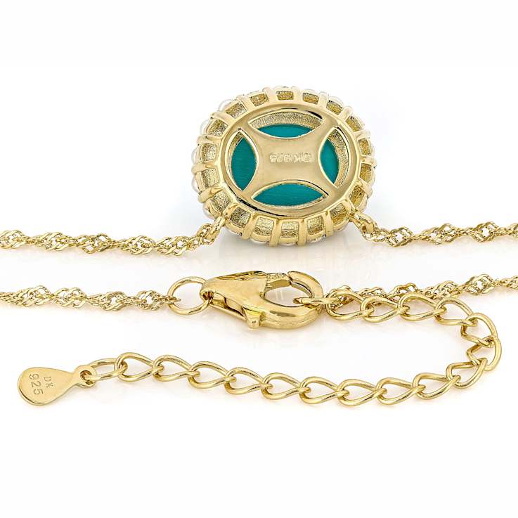 Turquoise And Cultured Seed Pearl Station Necklace In 18K Gold Over
Sterling Silver