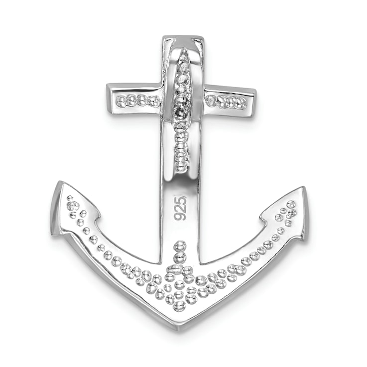 Rhodium Over Sterling Silver Polished Crystal Anchor Chain Slide