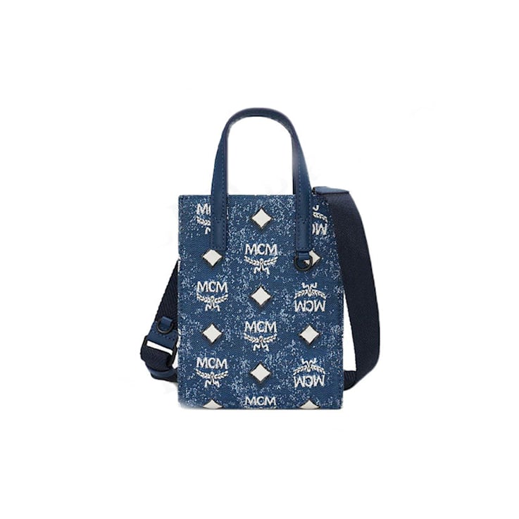 MCM Extra Mini Aren Tote in Vintage Denim Jacquard Handbag 16WVCA