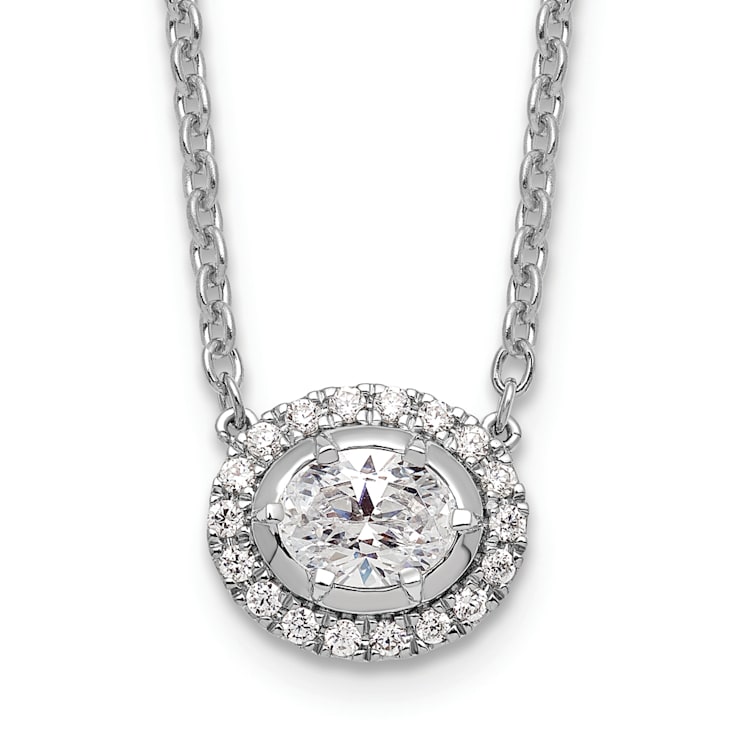 Rhodium Over 14K White Gold Lab Grown Diamond Halo Oval 18 Inch Necklace 0.68ctw