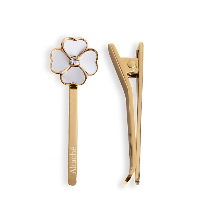 Altachè 14K Yellow Gold Over Stainless Steel White Clover Eyewear Charm