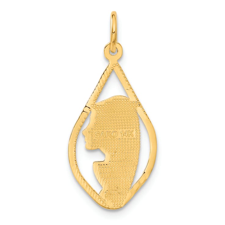 14k Yellow Gold Diamond-Cut and Brushed Blessed Mary Pendant