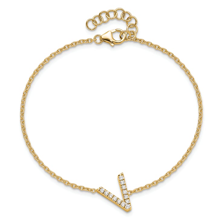 14k Yellow Gold Diamond Sideways Letter V Bracelet