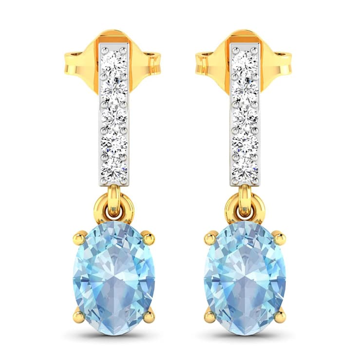 1.02ctw 14K Yellow Gold Aquamarine and White Diamond Halo Earrings