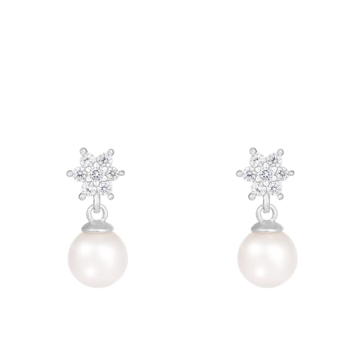 White Cultured Freshwater Pearl 14k White Gold Earrings 7-7.5mm