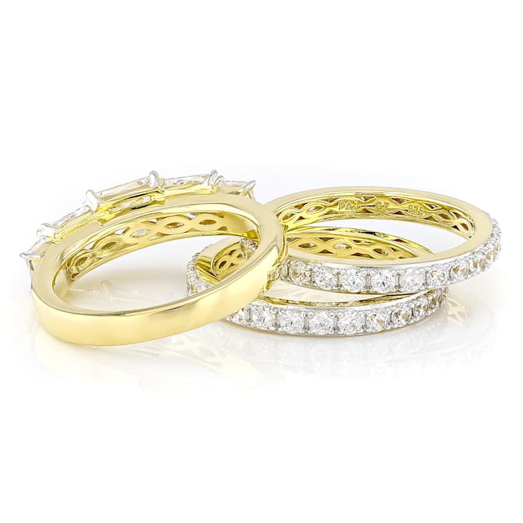 CZ Princess Cut and Eternity Band Ring Set in Gold Over Sterling Silver