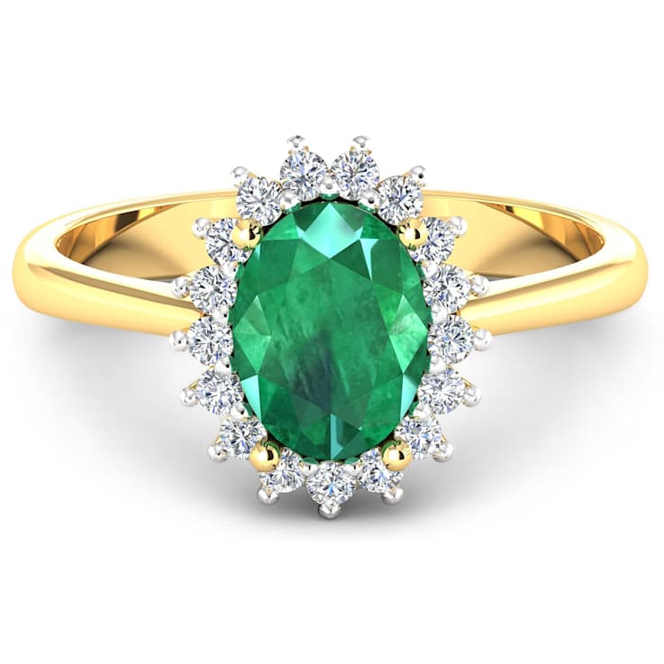 1.75ctw Green Emerald and Diamond 14K Yellow Gold Halo Ring