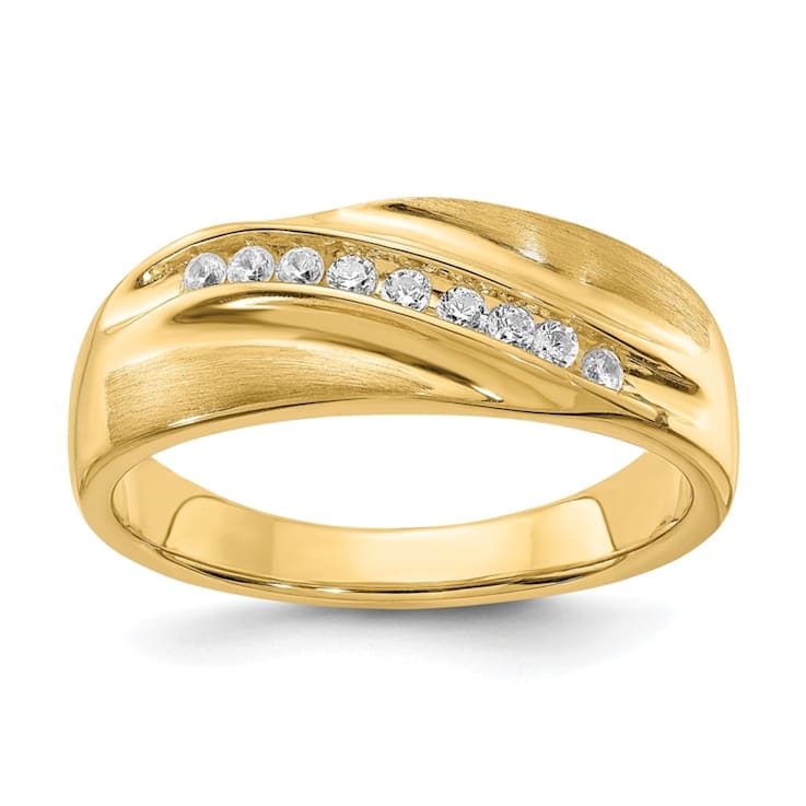 14K Yellow Gold Lab Grown Diamond Polished and Satin Men's Band
