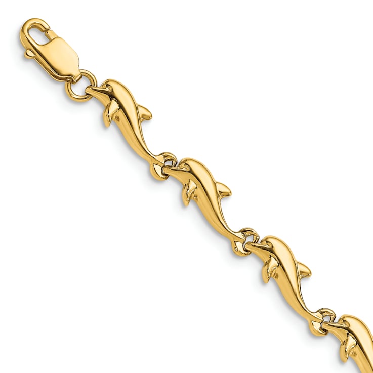 14k Yellow Gold Dolphin Link Bracelet
