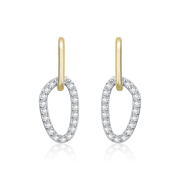 Oval CZ Halo Drop Earrings In 14K Gold Over Brass