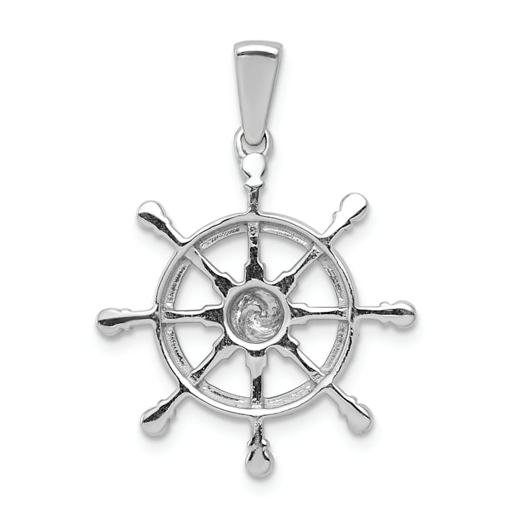 Rhodium Over 14k White Gold Diamond Ship Wheel Pendant