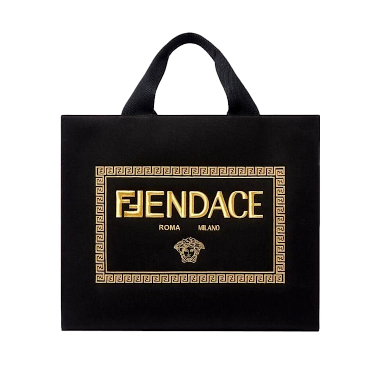 Fendi x Versace Fendace Black Canvas Convertible Large Shopping Tote 17N31A