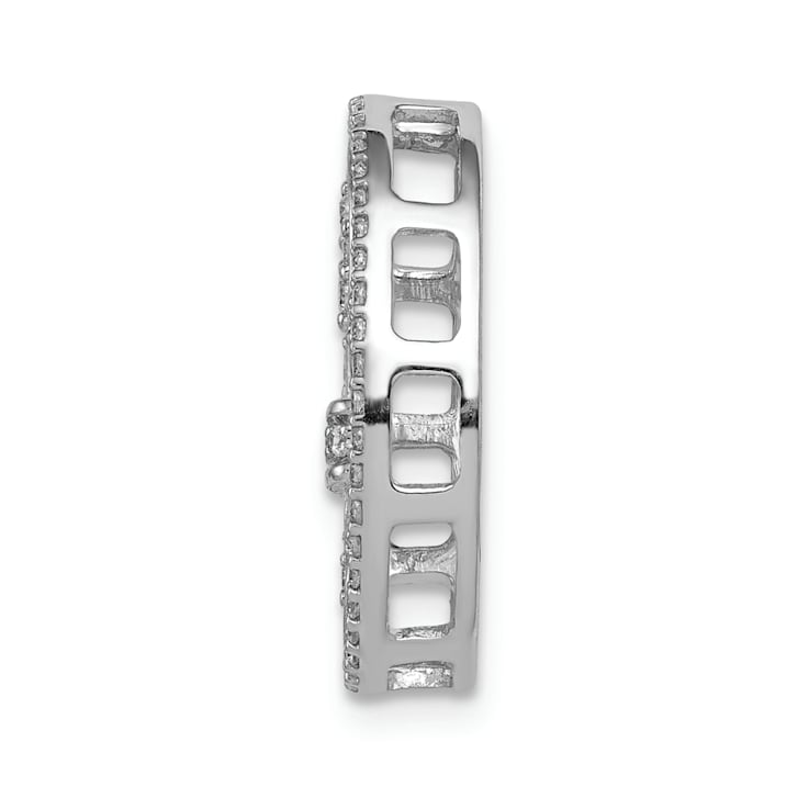 Rhodium Over 14k White Gold Oval Diamond Fleur de Lis Chain Slide Pendant