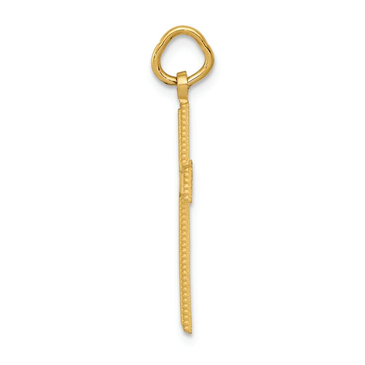 14k Yellow Gold Diamond-Cut and Satin Cross Pendant