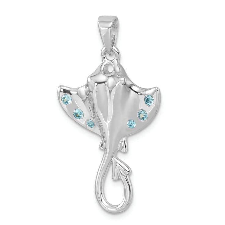 Rhodium Over Sterling Silver Polished Cubic Zirconia Sting Ray Pendant