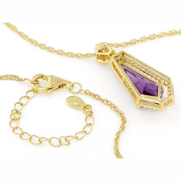 Amethyst And White Zircon Pendant Necklace In 18K Gold Over Sterling
Silver 3.79ctw