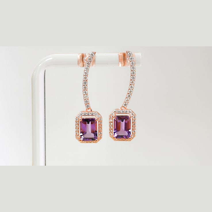 Amethyst and CZ 3.19 Ctw Octagon 18K Rose Gold Over Sterling Silver
Dangle Earrings