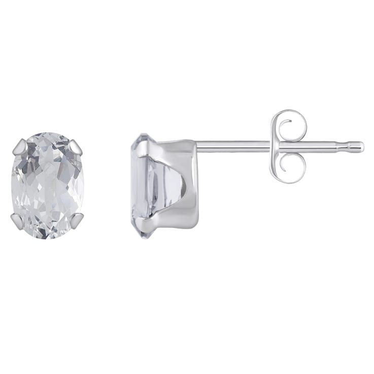 6x4mm Oval White Topaz Rhodium Over 10k White Gold Stud Earrings