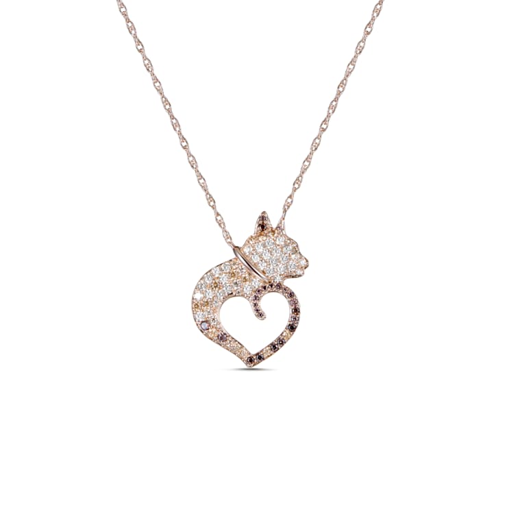 Champagne And Mocha Cubic Zirconia 14k Rose Gold Over Silver Cat
Necklace 1.52ctw