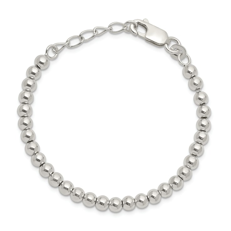 Sterling Silver Polished Beaded Chain with 1-inch Extensions Children's Bracelet