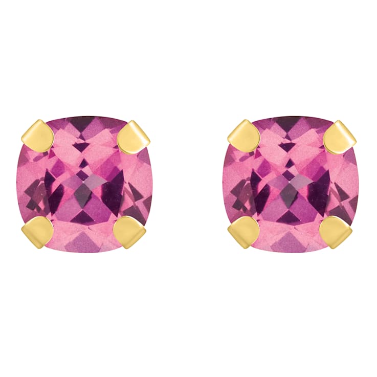 5mm Cushion Pink Topaz 10k Yellow Gold Stud Earrings