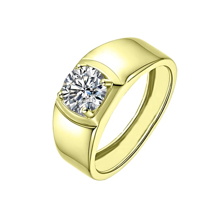 Square CZ Sleek Adjustable Band Ring In 14K Gold Over Brass