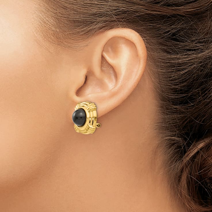14k Yellow Gold Onyx Non-Pierced Stud Earrings
