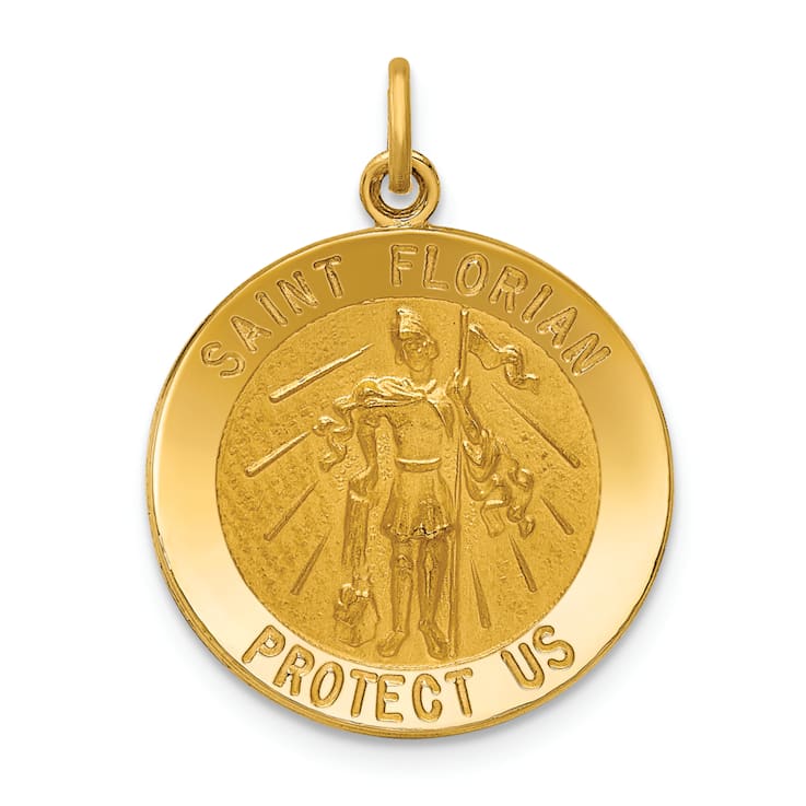 14k Yellow Gold Polished and Satin Medium St. Florian Medal Pendant
