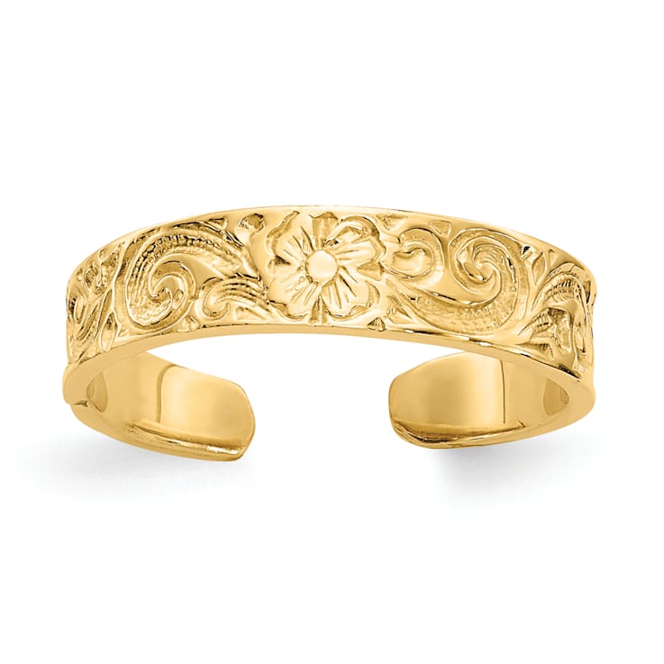 14K Yellow Gold Flower/Scroll Toe Ring