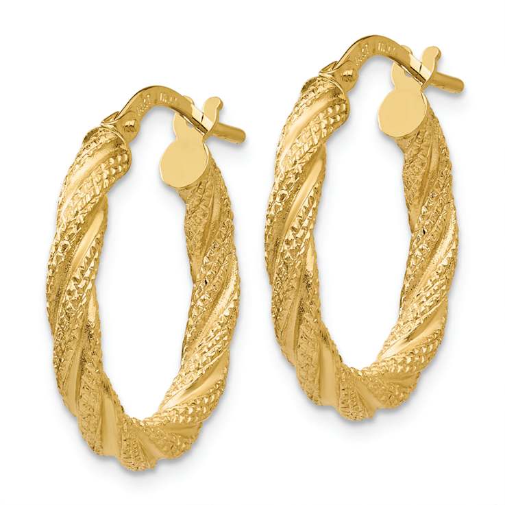 14k Yellow Gold Twisted Textured 13/16" Hoop Earrings