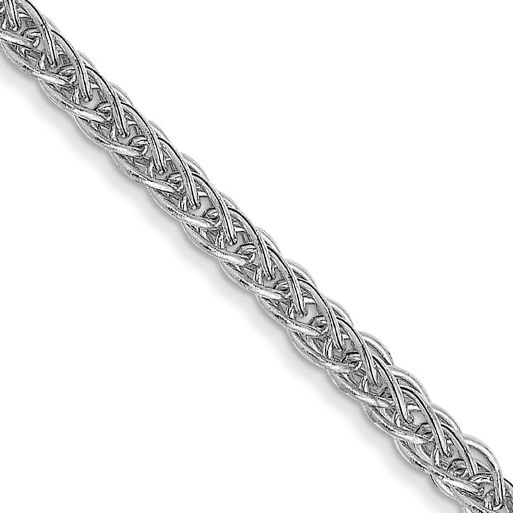 Rhodium Over 14k White Gold 2mm 3-Wire Wheat Link 18 Inch Chain