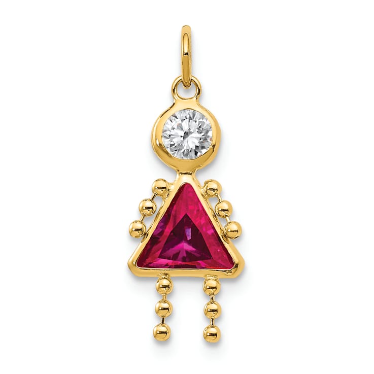 10k Yellow Gold Red Ruby Simulant July Birthstone and Clear Cubic
Zirconia Girl Charm