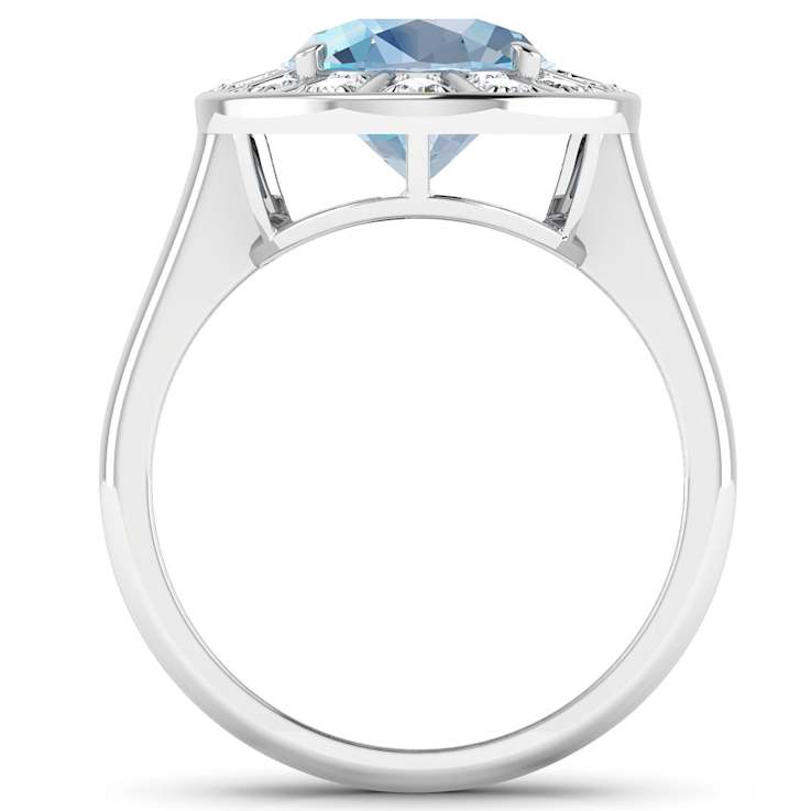 3.32ctw Blue Aquamarine and Diamond 14K White Gold Halo Ring