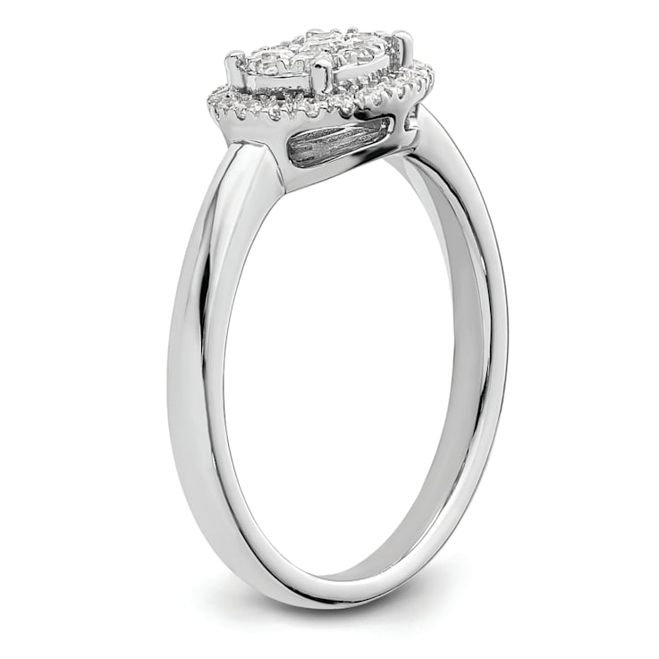 Rhodium Over 14K White Gold Diamond Oval Halo Cluster Engagement Ring 0.30ctw