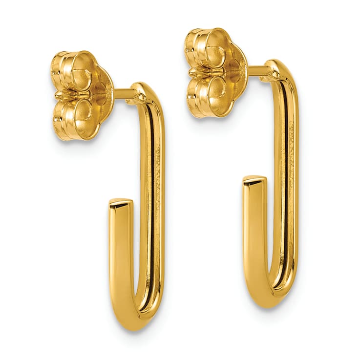 14k Yellow Gold 3/4 inch Polished Knife Edge Oval J-Hoop Earrings