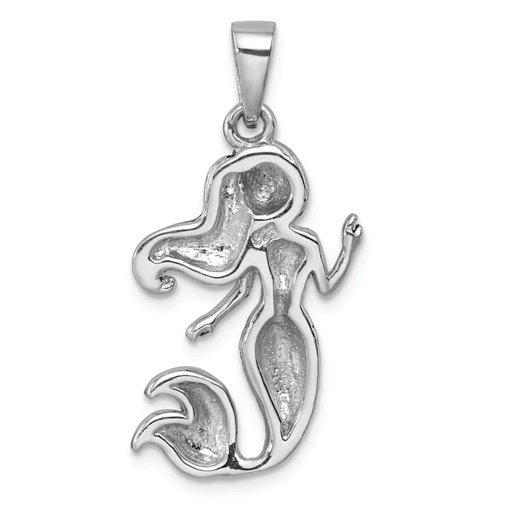 Rhodium Over Sterling Silver Antiqued Mermaid Pendant