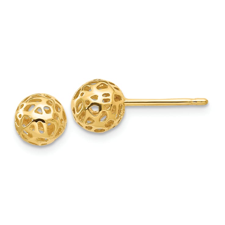 14k Yellow Gold 6.5mm Fancy Ball Stud Earrings