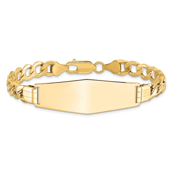 14k Yellow Gold Soft Diamond Shape Curb Link ID Bracelet