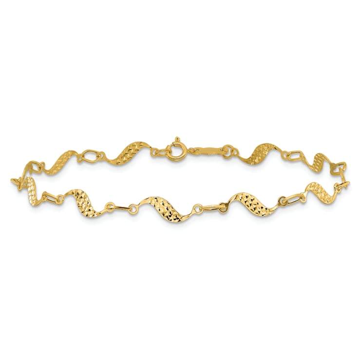 14k Yellow Gold 5mm Diamond-Cut Fancy Link Bracelet