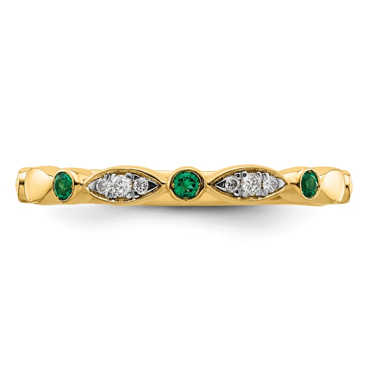 14K Yellow Gold Stackable Expressions Lab Created Emerald and Diamond
Ring 0.07ctw