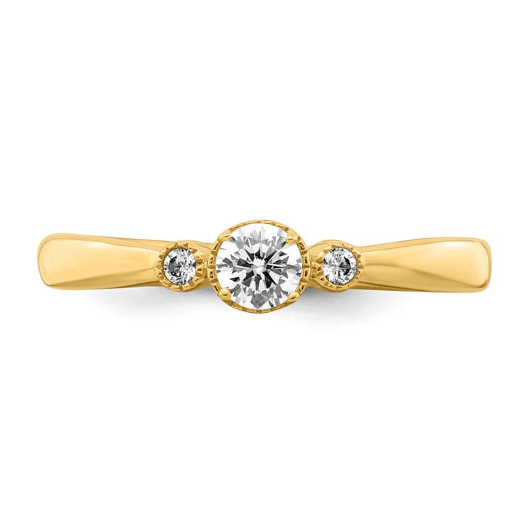 14K Yellow Gold Petite Beaded Edge Round Diamond Ring 0.24ctw