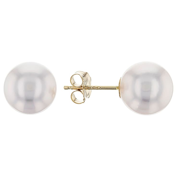 14kt Yellow Gold 8-9mm Cultured Japanese Akoya Pearl Stud Earrings