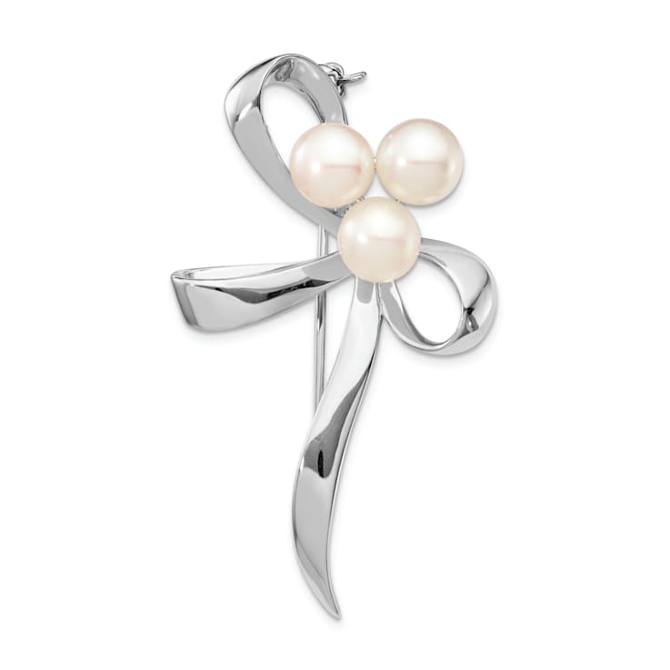 Rhodium Over Sterling Silver 7-8mm White Button Freshwater Cultured
Pearl Brooch