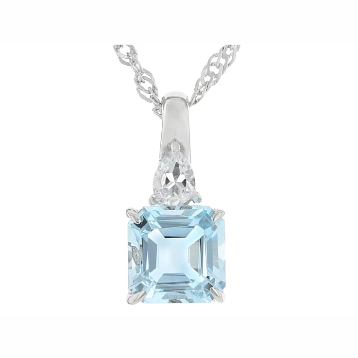 Sky Blue Topaz Asscher-Cut Pendant Necklace In Sterling Silver