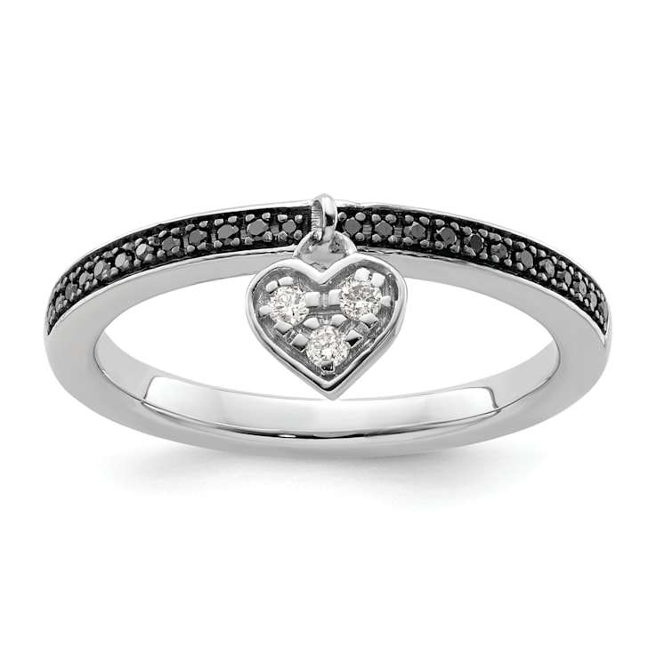 Rhodium Over Sterling Silver Stackable Expressions Heart Black and White
Diamond Ring 0.129ctw